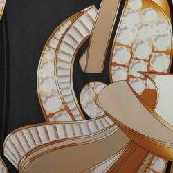 Pre Owned Cartier Beige & Black Printed Silk Square Scarf 
