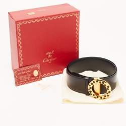 Pre Owned Cartier Black Leather Panthere Round Buckle Belt