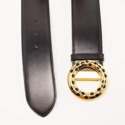 Pre Owned Cartier Black Leather Panthere Round Buckle Belt