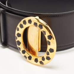 Pre Owned Cartier Black Leather Panthere Round Buckle Belt