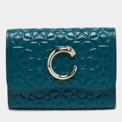 Cartier Teal Green Embossed Leather Panthere De Cartier Card Case