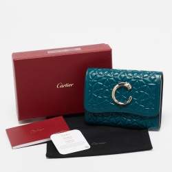 Cartier Teal Green Embossed Leather Panthere De Cartier Card Case