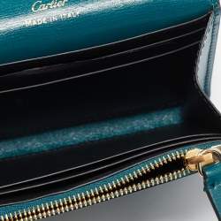 Cartier Teal Green Embossed Leather Panthere De Cartier Card Case