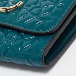 Cartier Teal Green Embossed Leather Panthere De Cartier Card Case