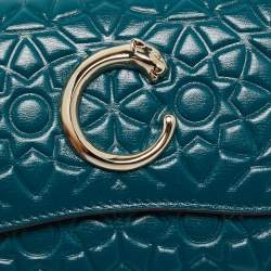 Cartier Teal Green Embossed Leather Panthere De Cartier Card Case