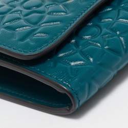 Cartier Teal Green Embossed Leather Panthere De Cartier Card Case