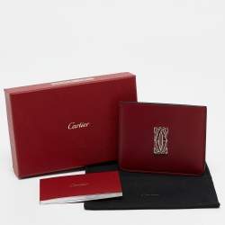 Pre Owned Cartier Burgundy Leather C De Cartier Simple Card Holder