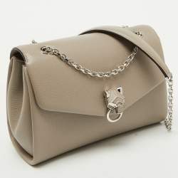 Pre Owned Cartier Grey Leather Small Panthere Chain Shoulder Bag
