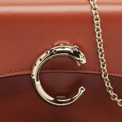 Pre Owned Cartier Brown Leather Small Panthere C De Cartier Model Chain Bag