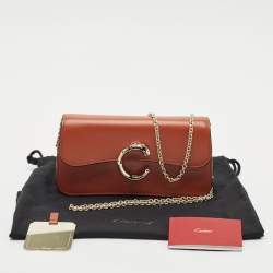 Pre Owned Cartier Brown Leather Small Panthere C De Cartier Model Chain Bag