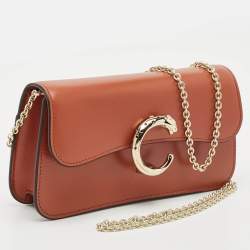 Pre Owned Cartier Brown Leather Small Panthere C De Cartier Model Chain Bag