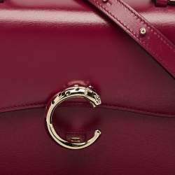 Pre Owned Cartier Burgundy Leather Small Panthere C De Cartier Top Handle Bag