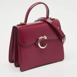 Pre Owned Cartier Burgundy Leather Small Panthere C De Cartier Top Handle Bag