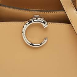 Pre Owned Cartier Camel Leather Small Panthere C De Cartier Top Handle Bag