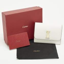 مملوكة مسبقًا Cartier Double C De Cartier White Leather Card Case