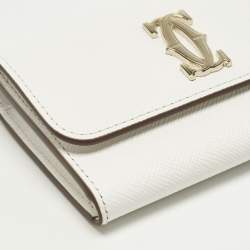 مملوكة مسبقًا Cartier Double C De Cartier White Leather Card Case