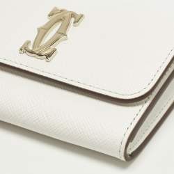 مملوكة مسبقًا Cartier Double C De Cartier White Leather Card Case