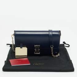 Pre Owned Cartier C De Cartier Mini Navy Blue Leather Shoulder Bag