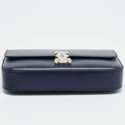 Pre Owned Cartier C De Cartier Mini Navy Blue Leather Shoulder Bag