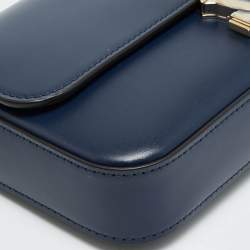 Pre Owned Cartier C De Cartier Mini Navy Blue Leather Shoulder Bag