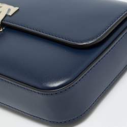 Pre Owned Cartier C De Cartier Mini Navy Blue Leather Shoulder Bag