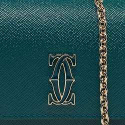 Pre Owned Cartier C De Cartier Mini Green Leather Chain Clutch
