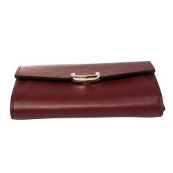 Pre Owned Cartier Dark Red Leather C De Cartier Compact Wallet