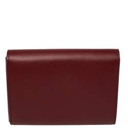 Pre Owned Cartier Dark Red Leather C De Cartier Compact Wallet