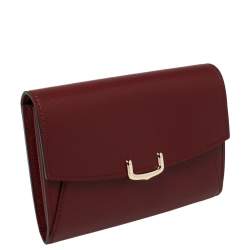 Pre Owned Cartier Dark Red Leather C De Cartier Compact Wallet