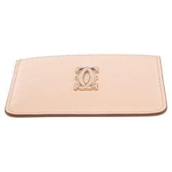 Pre Owned Cartier Beige Leather Double C De Cartier Card Holder