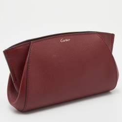 Pre Owned Cartier Burgundy Leather C De Cartier Clutch