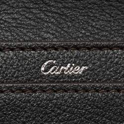 Pre Owned Cartier Black Leather C De Cartier Compact Wallet