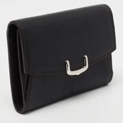 Pre Owned Cartier Black Leather C De Cartier Compact Wallet