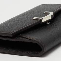 Pre Owned Cartier Black Leather C De Cartier Compact Wallet