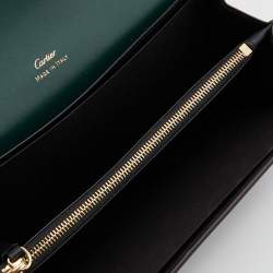 Pre Owned Cartier Green Leather Double C de Cartier Flap International Continental Wallet