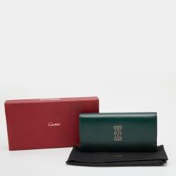 Pre Owned Cartier Green Leather Double C de Cartier Flap International Continental Wallet