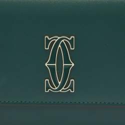 Pre Owned Cartier Green Leather Double C de Cartier Flap International Continental Wallet
