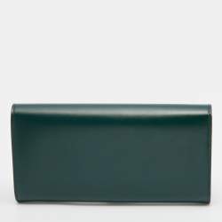 Pre Owned Cartier Green Leather Double C de Cartier Flap International Continental Wallet