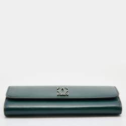 Pre Owned Cartier Green Leather Double C de Cartier Flap International Continental Wallet