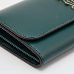 Pre Owned Cartier Green Leather Double C de Cartier Flap International Continental Wallet