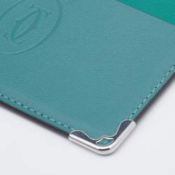 Pre Owned Cartier Two Tone Green Leather Must De Cartier Simple Card Holder