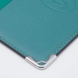 Pre Owned Cartier Two Tone Green Leather Must De Cartier Simple Card Holder