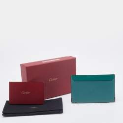 Pre Owned Cartier Two Tone Green Leather Must De Cartier Simple Card Holder