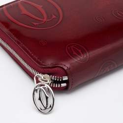 Pre Owned Cartier Red Glossy Leather Happy Birthday Zip Around Wallet