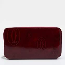 Pre Owned Cartier Red Glossy Leather Happy Birthday Zip Around Wallet