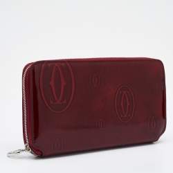 Pre Owned Cartier Red Glossy Leather Happy Birthday Zip Around Wallet