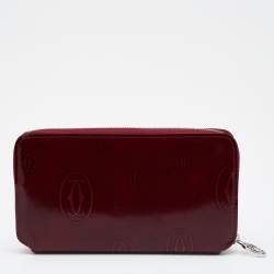 Pre Owned Cartier Red Glossy Leather Happy Birthday Zip Around Wallet