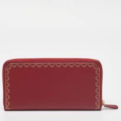 Pre Owned Cartier Red Leather Guirlande de Cartier Zip Around Wallet