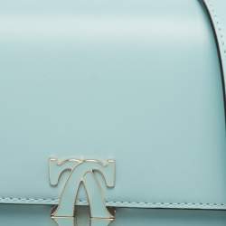 Pre Owned Cartier Baby Blue Leather Mini C De Cartier Chain Bag