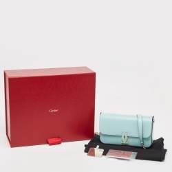 Pre Owned Cartier Baby Blue Leather Mini C De Cartier Chain Bag